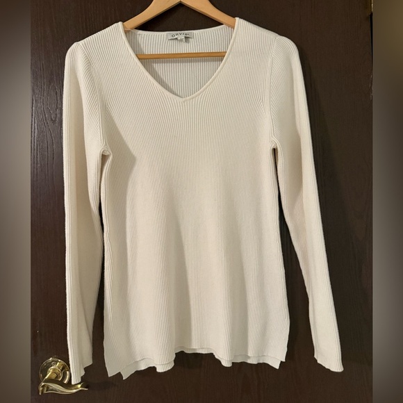 Orvis Cream V-Neck Ribbed Sweater - Picture 1 of 9